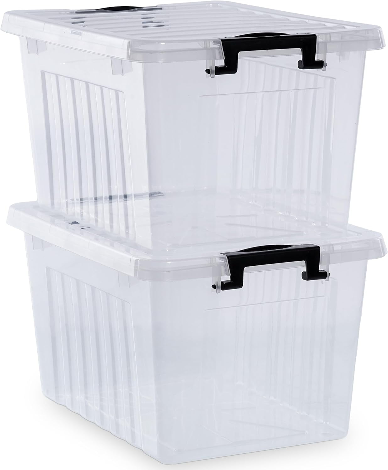 27 Quart Clear Plastic Storage Bins With Blue Latches - Stackable Organizer Box For Home & Office