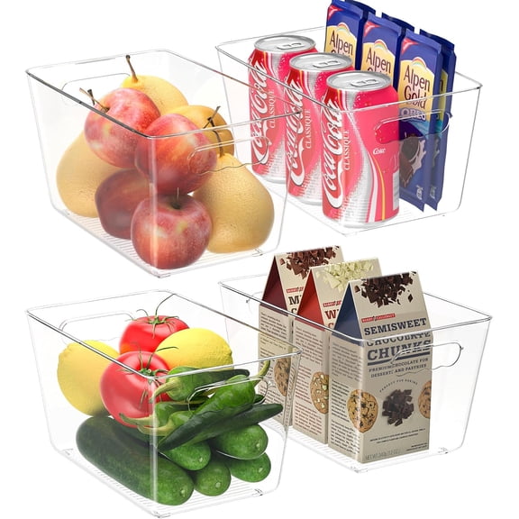 Clear Plastic Storage Bins, Pantry Organization, BPA Free Stackable Refrigerator Organizers and Storage with Handles for Kitchen Fridge Cabinet Bathroom (6PK, 9.5x5.5x4.5)