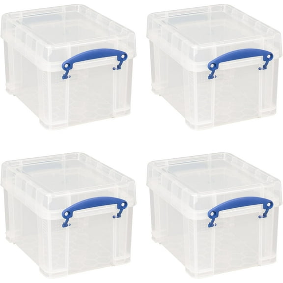 Clear Plastic Storage Bins, Stackable Organizing Totes, 4 Pack, 3 Liter, Really Useful Box