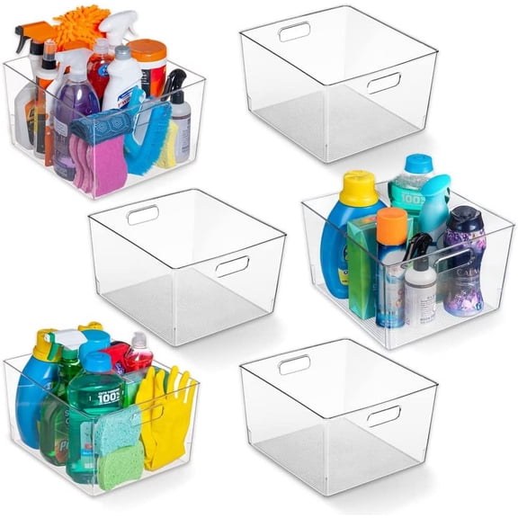 Clear Plastic Storage Bins – XL 6 Pack Perfect Kitchen or Pantry Organization Fridge Organizer and Storage Bins, Cabinet Organizers