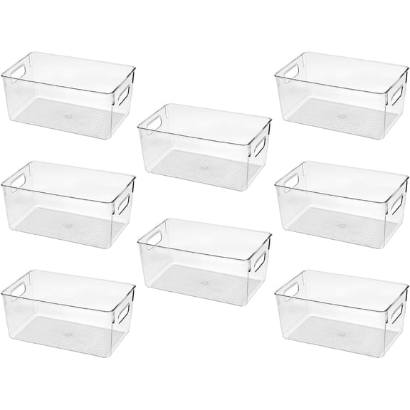 Clear Plastic Storage Bins for Kitchen, Pantry, Fridge, Freezer, Bathroom & Cabinet Organization 10 x 6 x 5 Inch, Pack of 8