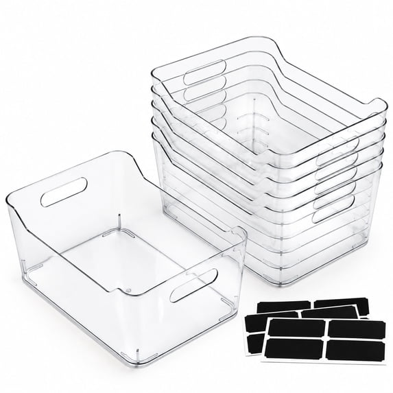 Kitchen Plastic Container Clear Plastic Storage Bins with Labels, XXL 12 Pack, BPA-Free Durable ...