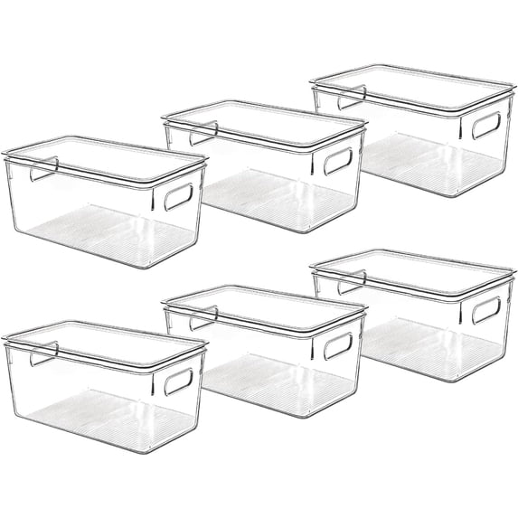 Clear Plastic Storage Bins with Lids Stackable Kitchen Pantry Organizer ...