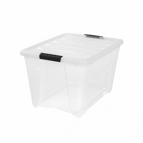 Clear Plastic Storage Bins with Lids and Black Handles, Stackable Organization Containers for Home, Garage, and Under Bed, 12 Pack