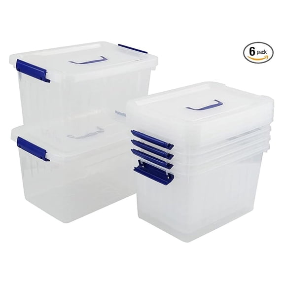 Clear Plastic Storage Box 10L Home Office Organization Container Closet Bin w/Handle 6-Pack