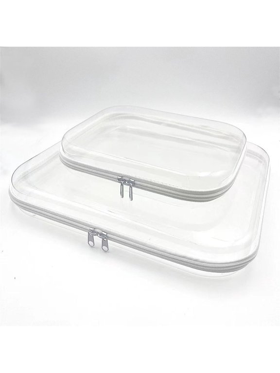Clear Plastic Storage Box,2PCS Clear Hard Shell Zipper Case,Portable Item Storage Box,Travel Organizer Box,Hard Zipper Case for Vacation,Travel,Bathroom and Organizing