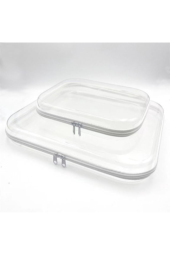 Clear Plastic Storage Box,2PCS Clear Hard Shell Zipper Case,Portable Item Storage Box,Travel Organizer Box,Hard Zipper Case for Vacation,Travel,Bathroom and Organizing