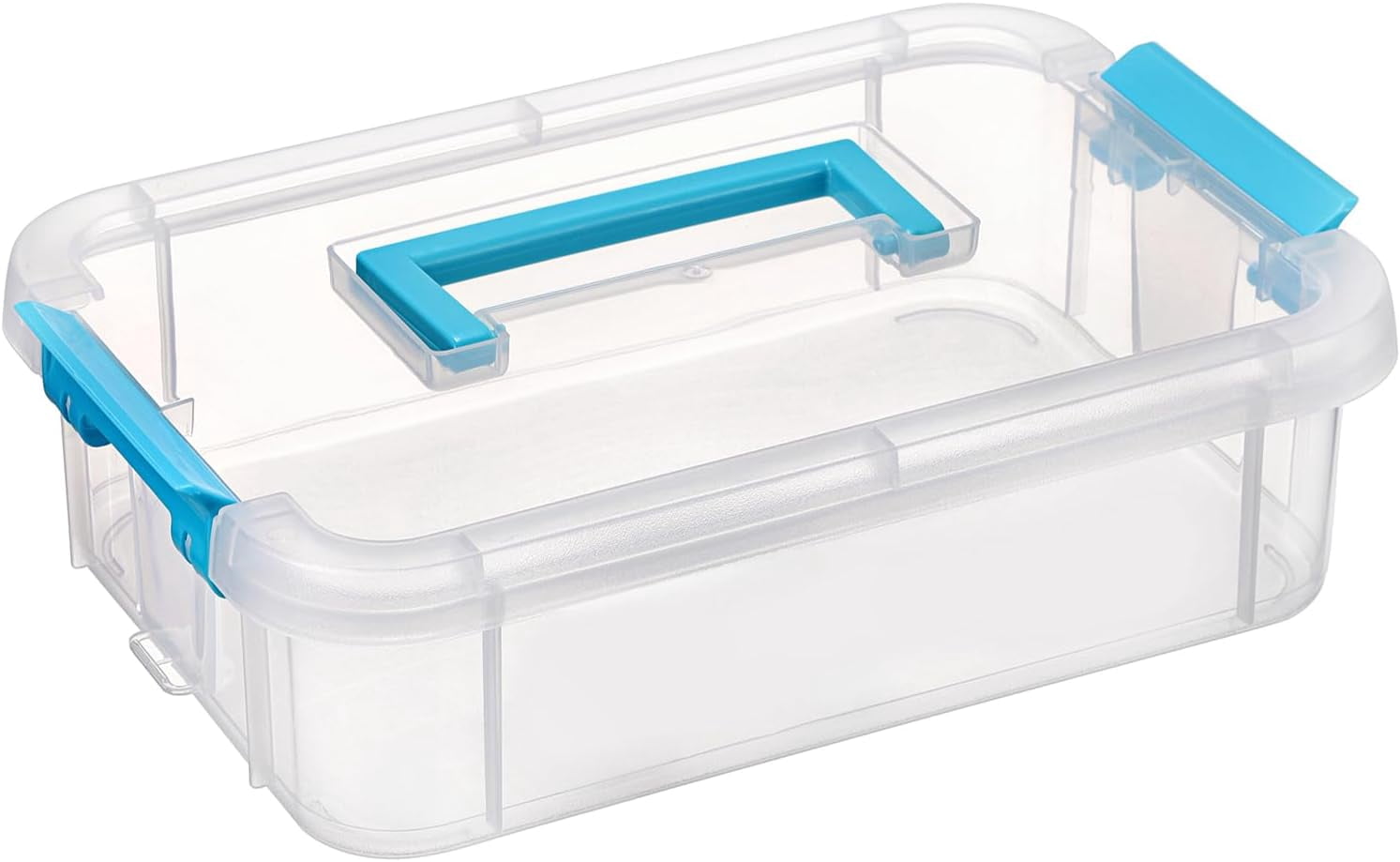 Clear Plastic Storage Box, Portable Organizer Container with Blue Handle, Stackable Storage Bin for Office Home, Multi-Use Container Box with Lid for Stationery Jewelry Craft Sewing Supplies