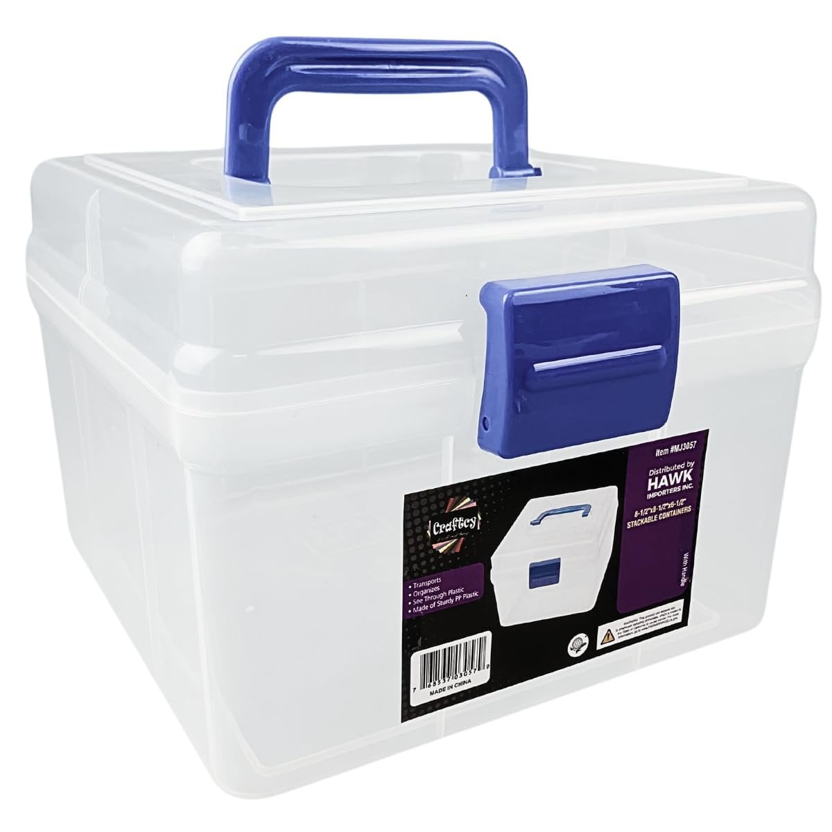 Clear Plastic Storage Box With Blue Plastic Top Handle And Latch -8.25 ...