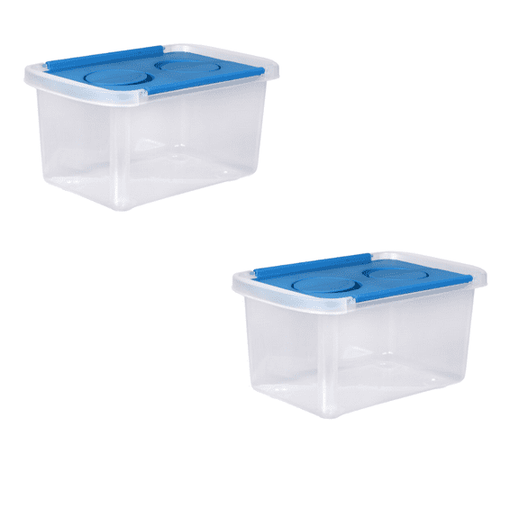 Clear Plastic Storage Boxes with Split-Hinged Lids - Blue Versatile Organization Closets Lockers School Office Craft Rooms 2 Pack