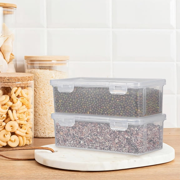 Clear Plastic Storage Container With Snap-On Lid For Dry Food Organization And Kitchen Countertop Storage
