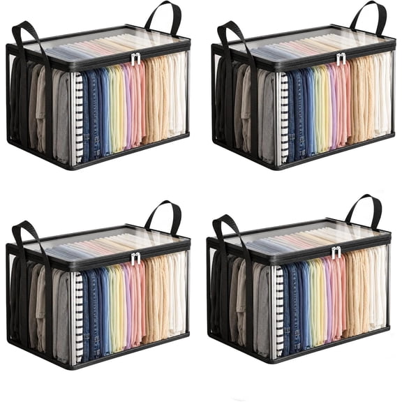 Clear Plastic Storage Container with Hinged Lid, Heavy Duty Thick Clothes Storage Box Bins for Household Daily Organization Closet Dorm