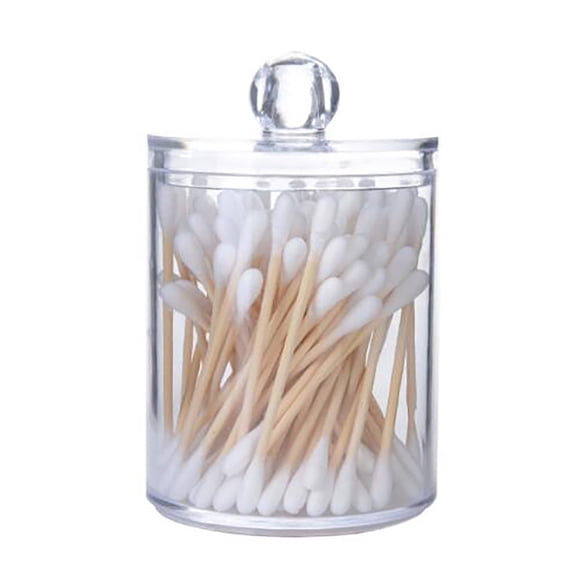 Clear Plastic Storage Jar with Lid, Cosmetic Cotton Swab Organizer Container, Household Bathroom Kitchen Office Desktop Organizer for Q-Tips, Makeup Brushes, Cotton Balls, Candy, Crafts Supplies