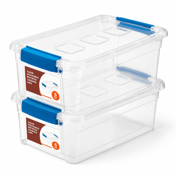 Clear Plastic Storbwith Lids Stackable (6 Quart)