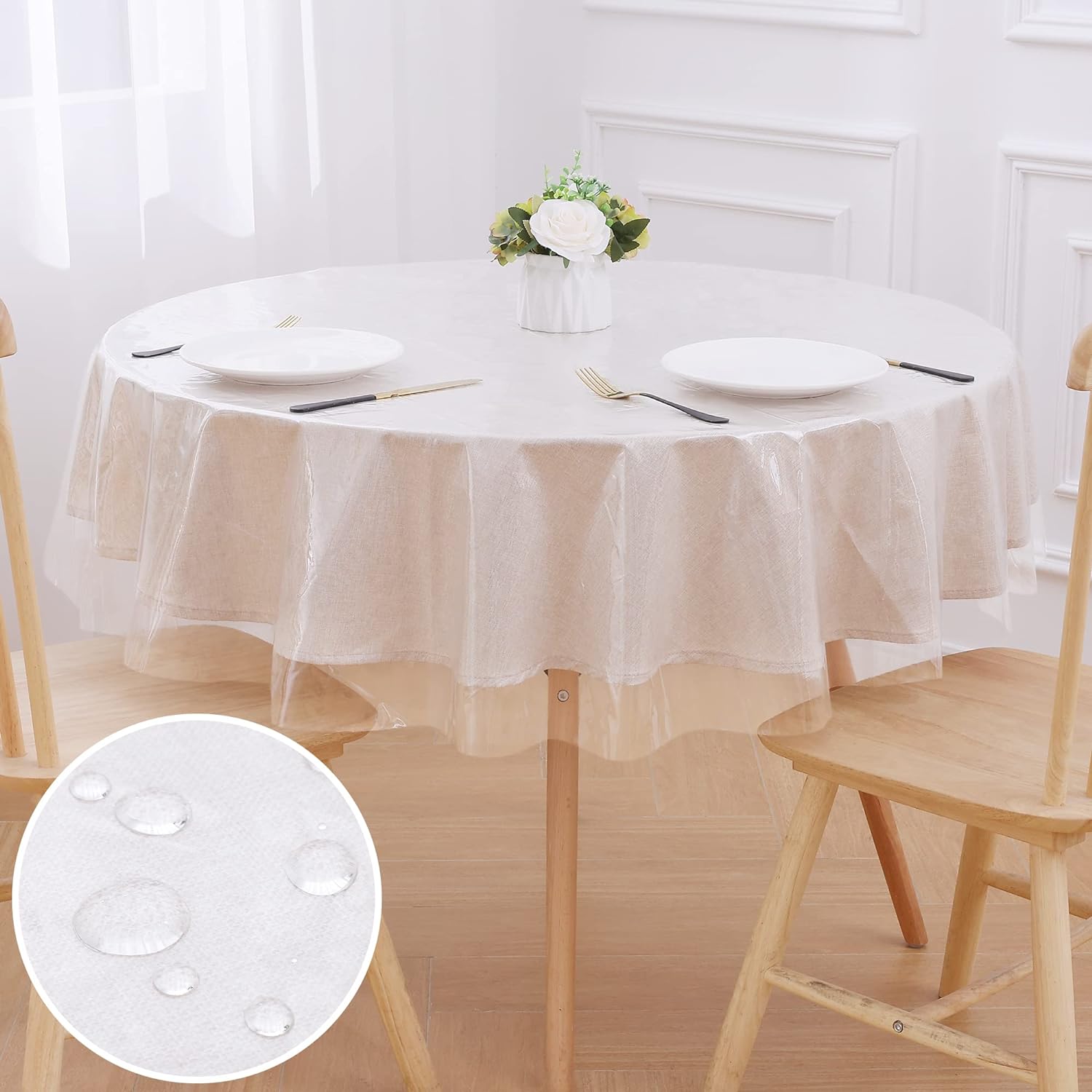 Clear Plastic Table Cloth 60 Inch Round Waterproof Vinyl Tablecloth