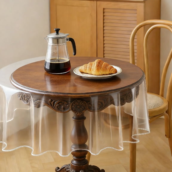 Clear Plastic Tablecloth Protector,Bexikou 60 Inch Heavy Duty Waterproof Oil-Proof Round Table Cloth,Reusable Wipeable Table Cover for Table Protection, Indoor Outdoor Parties Daily Use