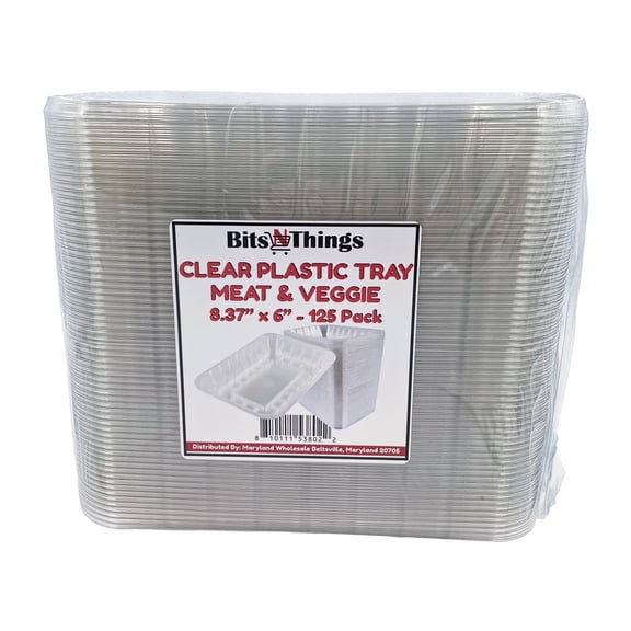 Bits N Things Clear Plastic Tray | 6 x 8-3/8 x 1-1/8 | Display Fresh Meats, Vegetables, or Fruits | 125 Count