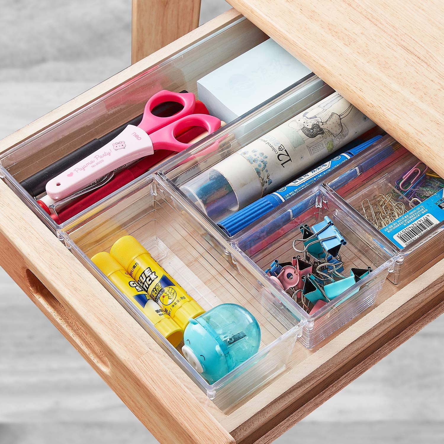Clear Plastic Vanity and Desk Drawer Organizers Office Storage Drawer  Divider Bin Tray 7 Piece Set