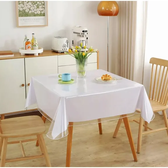 Clear Plastic Vinyl Fabric Table Cover Protector Tablecloth for Dining Room Table