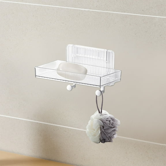 Clear Plastic Wall Mounted Bathroom Shelf No Drill Hanging Storage Rack for Toiletries