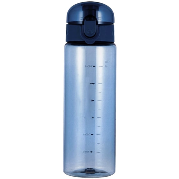 Clear Plastic Water Bottle 26 oz, Reusable Sports Bottle With Locking Flip Lid and Carry Strap for Gym Travel Office, Blue