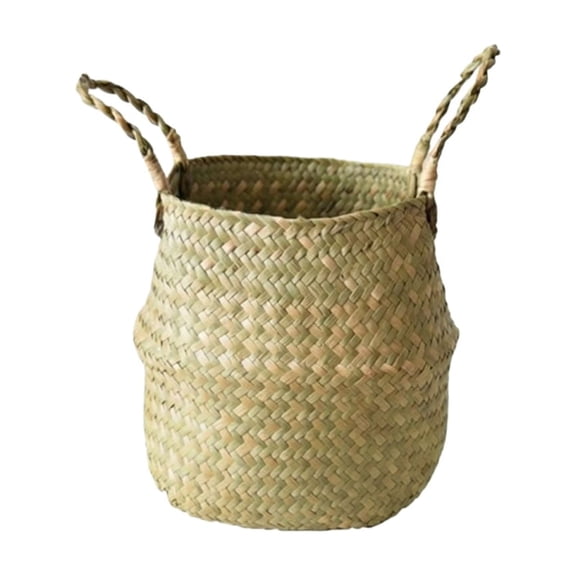 Clear Plastic；Woven Seagrass Belly Basket For Storage; Plant Pot; Laundry; Picnic And Grocery Basket With HandlePlastic Storage；Storage Bin；