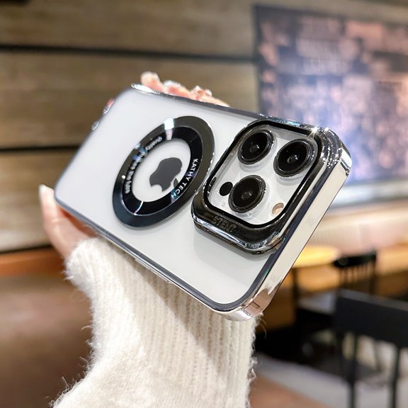 Clear Plating Magnetic Case for iPhone 14 Pro Max, Compatible with MagSafe Wireless Charging, High-Transparency Lens Protector Dustproof Net Rugged Shockproof Cover for iPhone 14 Pro Max,Silver