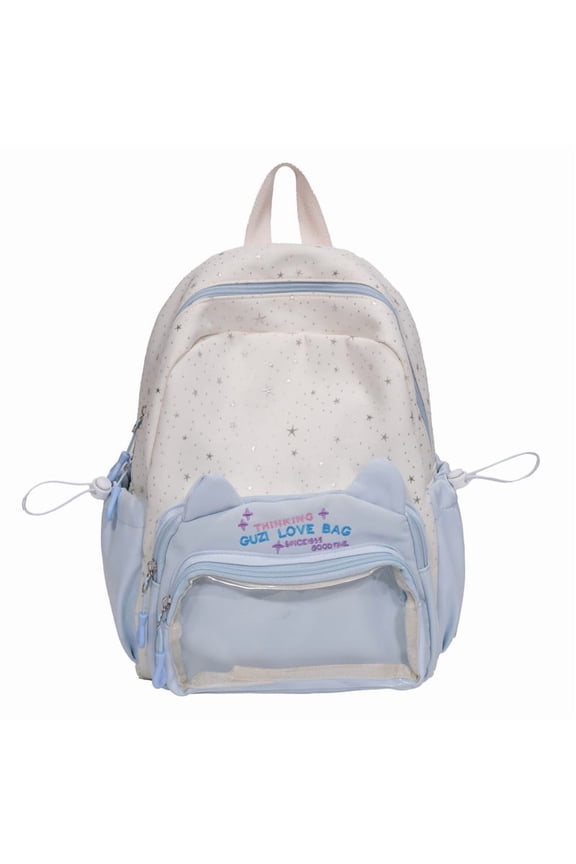 Clear Pocket Star Backpack 16.93" Cutecore Design Large Capacity Multi-Pocket for Daily Commute Travel (Blue)