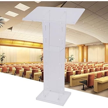 Acrylic Podium Stand With Cross - 45" Clear Church Lectern With Storage Shelf