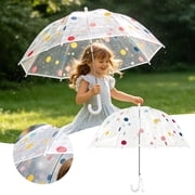 Clear Polka Dot Bubble Umbrella, Transparent Dome Stick Umbrella with Curved Hook Handle, Windproof Rain Umbrella for Outdoor Walking, Travel, Commuting, Cute Colorful Dot Clear Rain Accessory