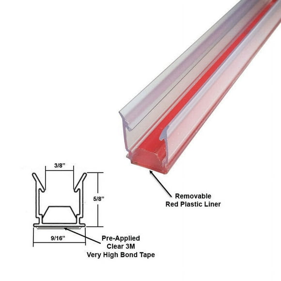 Clear Polycarbonate Capture Seal with Clear Pre-Applied 3M Very High Bond Tape for Sliding Glass Shower Doors - 78" Long