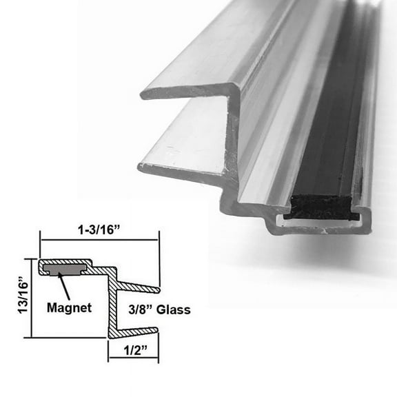Clear Polycarbonate Strike and Door Jamb U-Channel with Flexible Magnet Insert for 3/8" Glass Shower Door - 73" Long