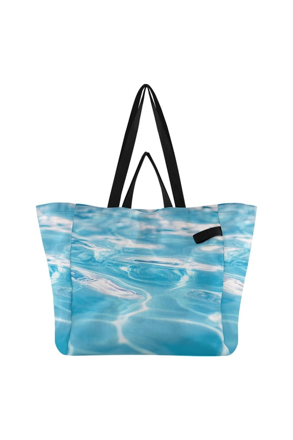 Clear Pool Water Foldable Canvas Tote Bags Reusable Grocery Bags Laundry Bags Beach Bag 32L