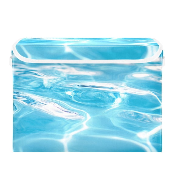 Clear Pool Water Foldable Storage Bin with Lid and Handle Collapsible Storage Box 16.5 x 12.6 x 11.8 inches