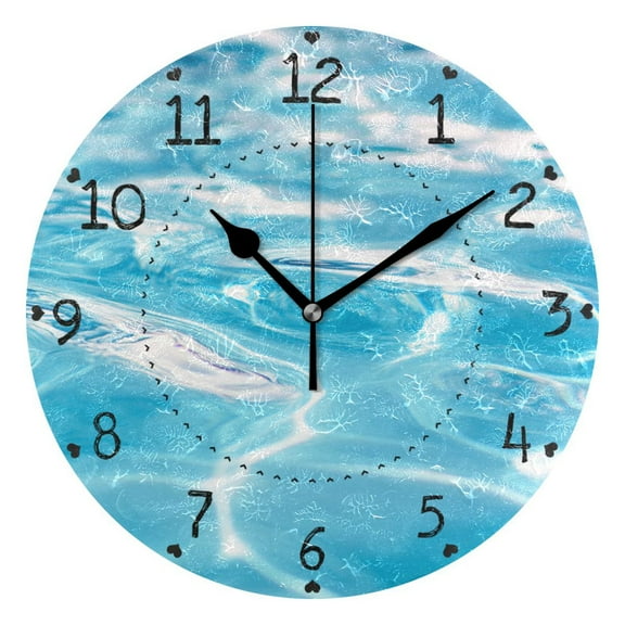 Clear Pool Water Round Wall Clock Silent Analog Battery Operated Black Pointer Home Decor 9.84" Diameter