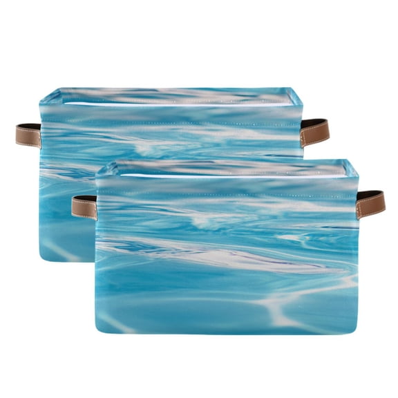 Clear Pool Water Square Storage Bins with Handles Collapsible Containing Box 2 Packs