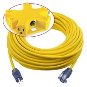 Clear Power 12/3 SJTOW 100 ft Outdoor Extension Cord with 5 Outlet Adapter Combo, Heavy Duty Contractor Grade, Yellow, CPCO90001