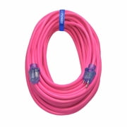 Clear Power 12/3 SJTW 100 ft Extension Cord with Lighted Connector, Pink, CP10104