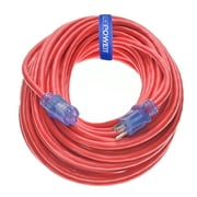 Clear Power 12/3 SJTW 100 ft Extreme Cold Weather Outdoor Extension Cord with Lighted Connector,Red, CP10108
