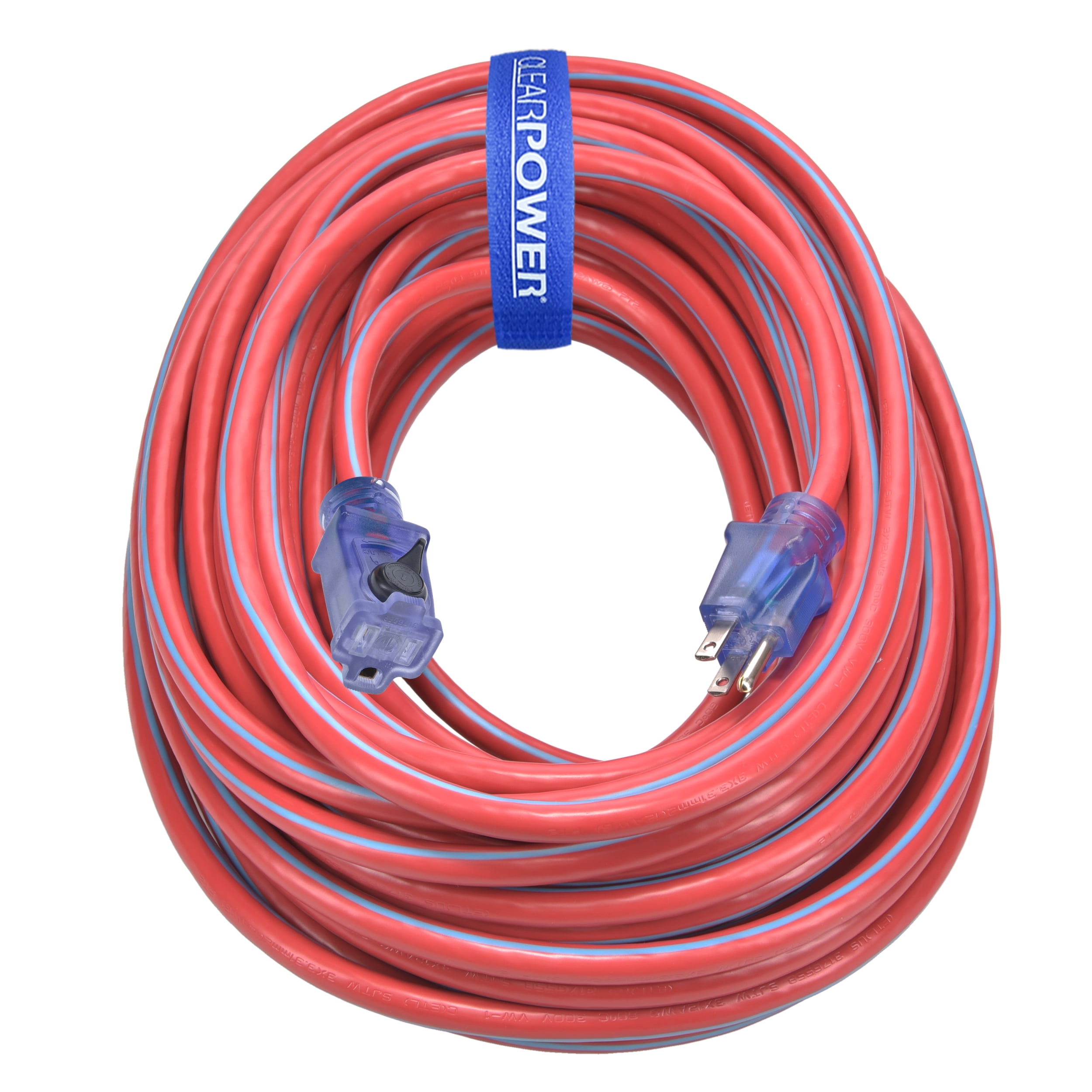 Clear Power 12/3 SJTW 100 ft Outdoor Extension Cord with Lighted Locking Connector, Weather