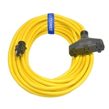 Clear Power 12/3 SJTW 50 ft 3-Outlet Heavy Duty Extension Cord, Jobsite Power Cord, Yellow, CP10153
