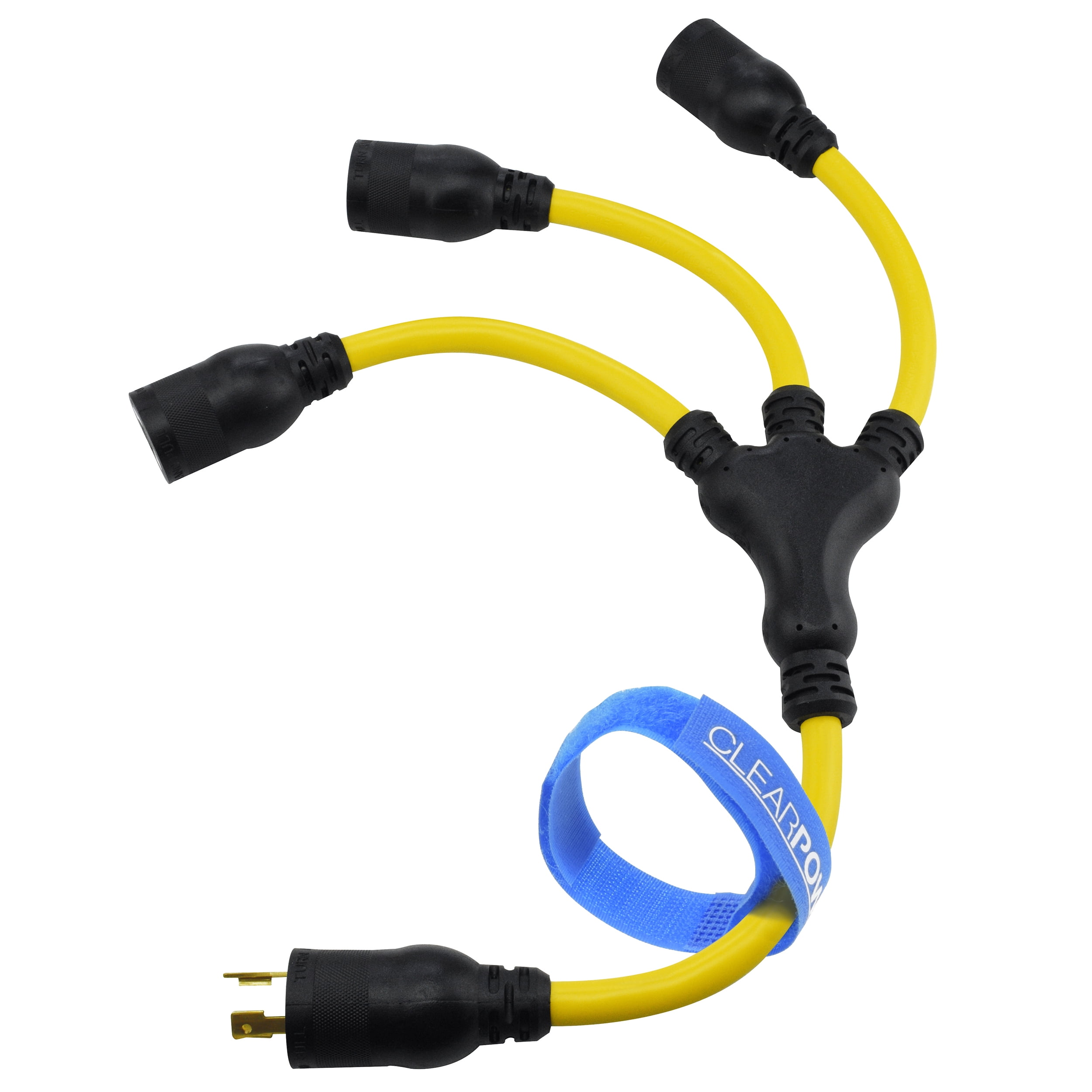 Clear Power 12/3 STW 2 ft 3-Outlet Extension Cord Adapter with W Splitter, Ideal for Generators, Power Boxes, and Power Tools CP10066