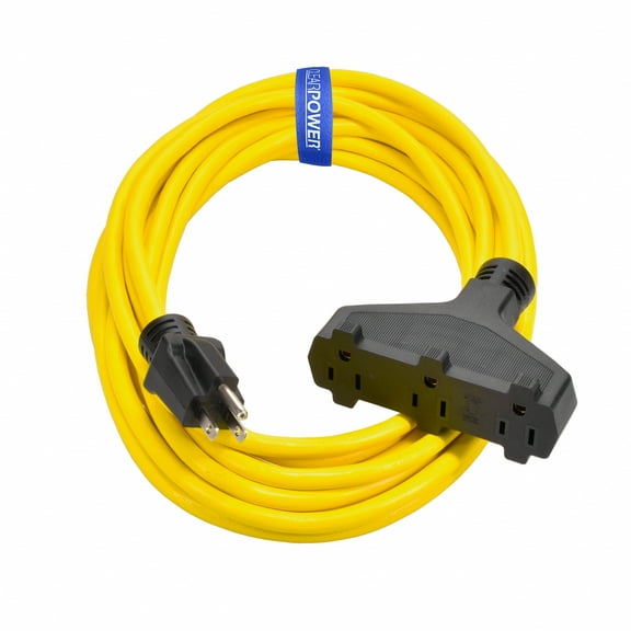 Clear Power 14/3 SJTW 25 ft 3-Outlet Heavy Duty Outdoor Extension Cord, Water, Weather Resistant & Flame Retardant, Yellow, CP10124