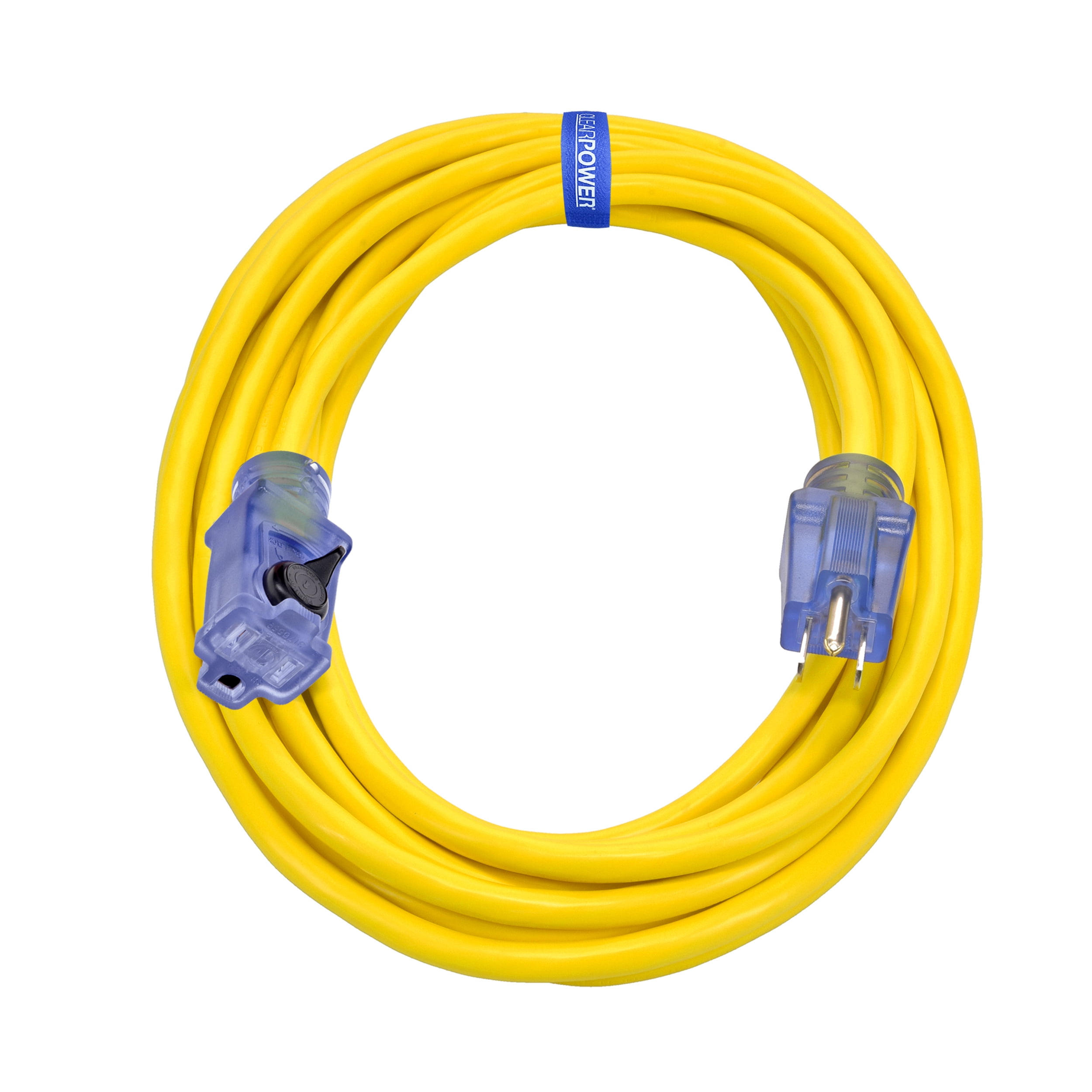 Clear Power 14/3 SJTW 25 ft Heavy Duty Extension Cord with Lighted Locking Connector, Weather Resistant & Flame Retardant, Yellow, CP10129