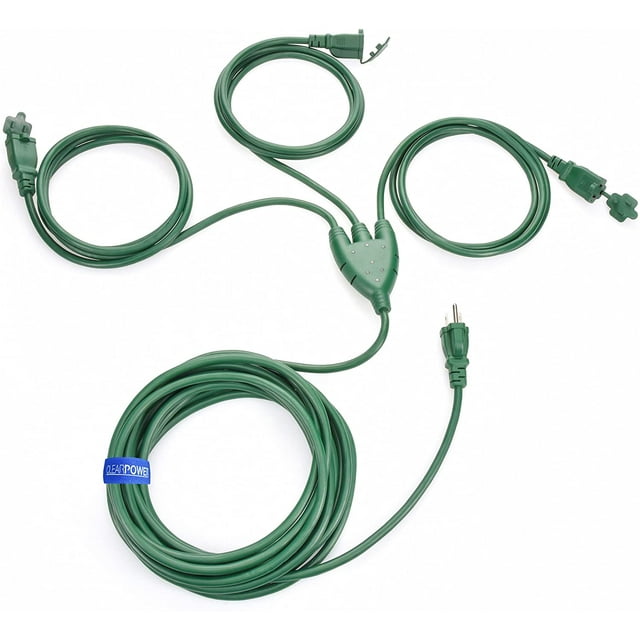 Clear Power 28ft Green Landscape Extension Cord with Outlet Covers for Lawn & Garden, CP10224