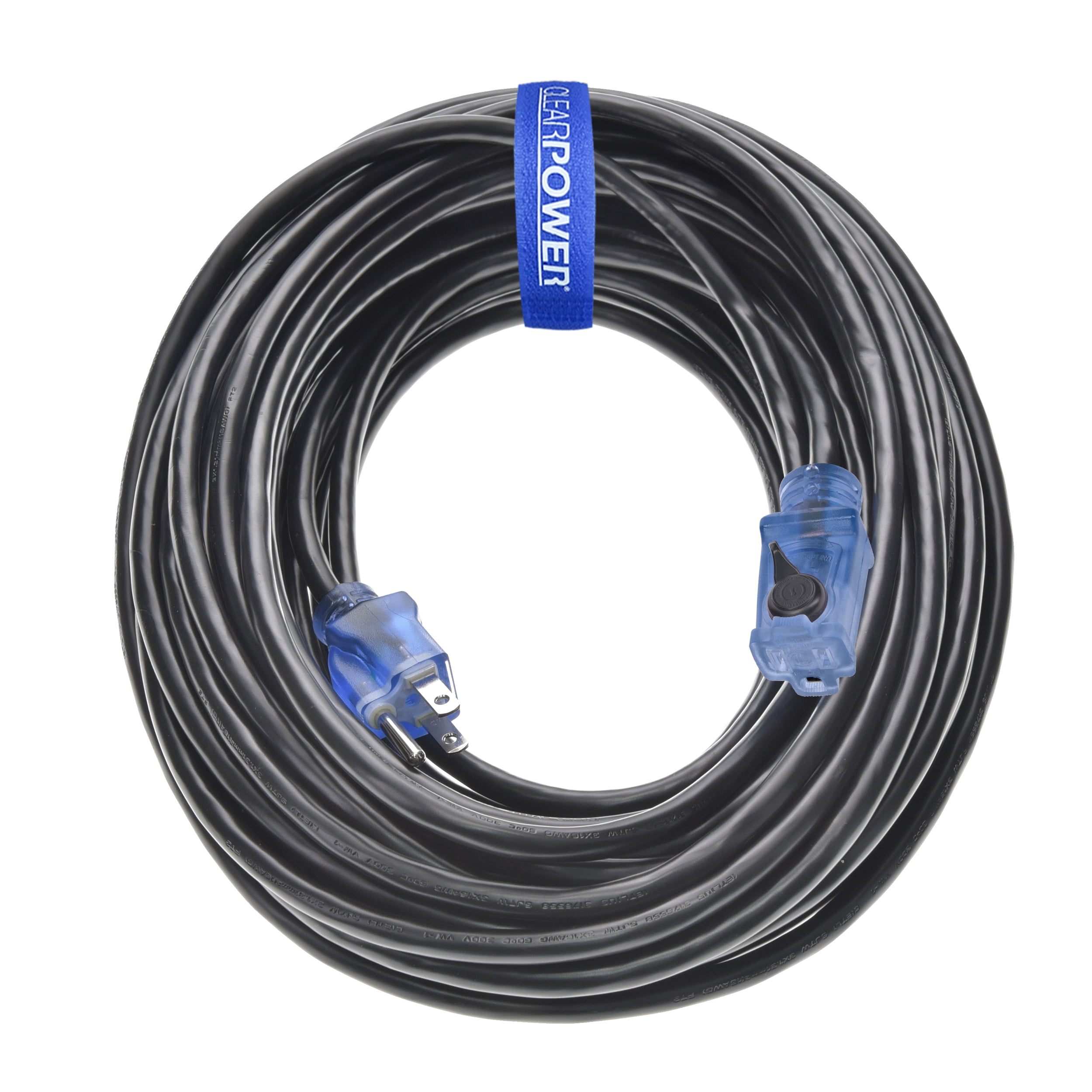 Clear Power 16/3 SJTW 80 ft Outdoor Extension Cord with Lighted Locking Connector, Ideal for Yard Equipment and Light Duty Power Tools CP10128