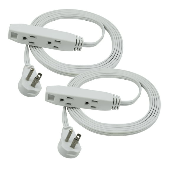 Clear Power (2-Pack) 16/3 SPT-2 10 ft 3-Outlet Flat Plug Indoor Extension Cord, Ideal for Home Office, White, CP10045X2