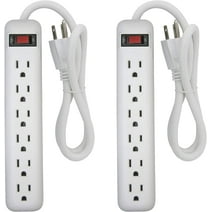 Clear Power 2-Pack 6 Outlet Power Strip with 1.5 ft Power Cord, 3 Prong Grounded Straight Plug, White, 15 Amp Circuit Breaker