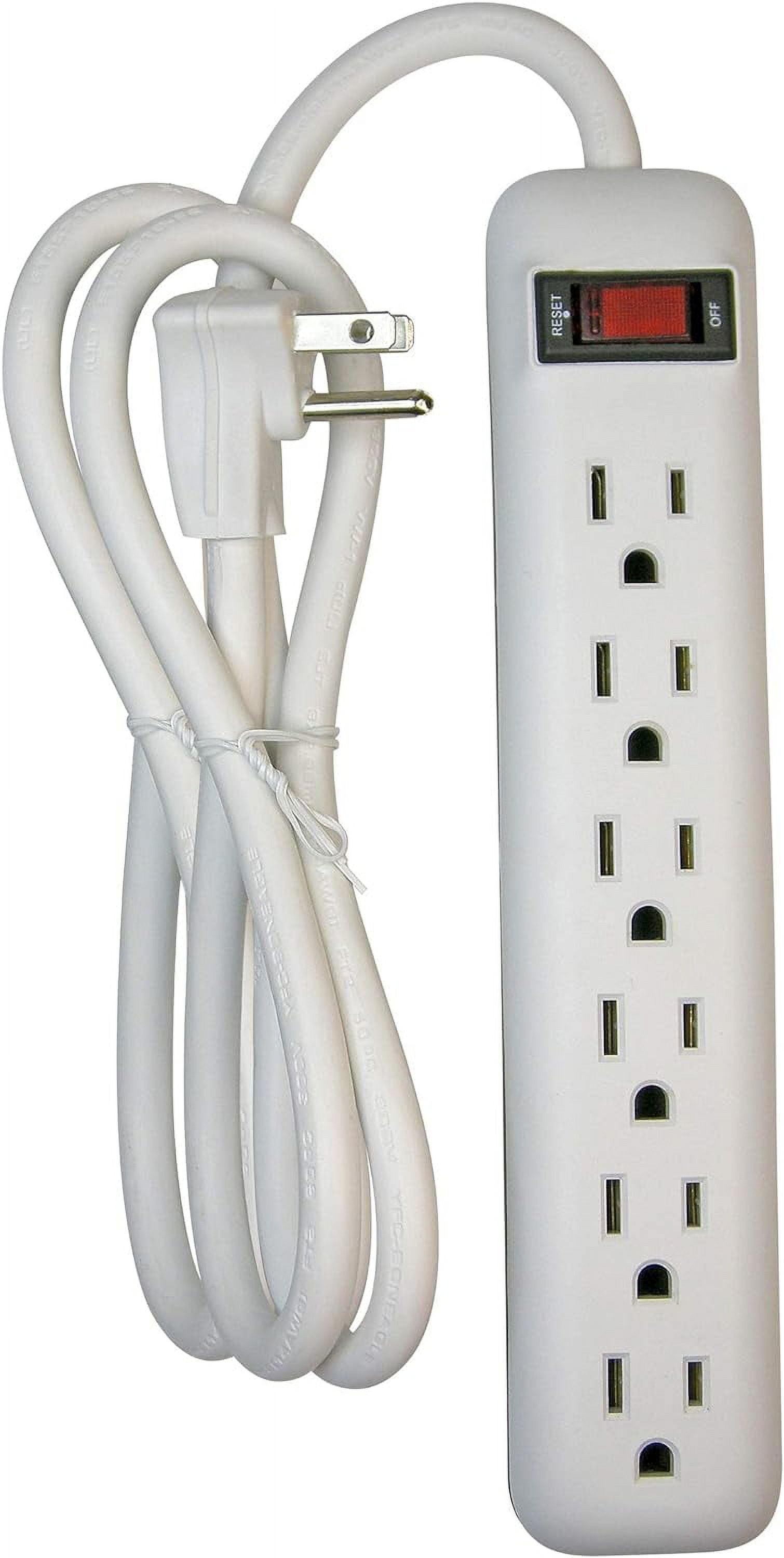 Clear Power 6 Outlet Power Strip, 8 ft Long Power Cord, Low-Profile Flat Plug, 3-Prong Grounded, White, 15 Amp Circuit Breaker