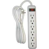 Clear Power 6 Outlet Power Strip, 8 ft Long Power Cord, Low-Profile Flat Plug, 3-Prong Grounded, White, 15 Amp Circuit Breaker
